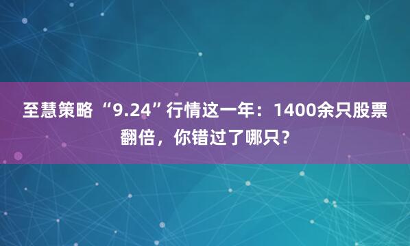 至慧策略 “9.24”行情这一年：1400余只股票翻倍，你错过了哪只？